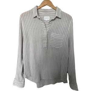 ALICE WALK Striped Organic Cotton Cloud Top Tan + White Long Sleeve Gauze Medium